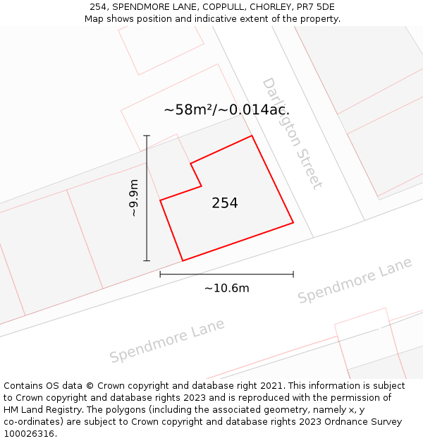 254, SPENDMORE LANE, COPPULL, CHORLEY, PR7 5DE: Plot and title map