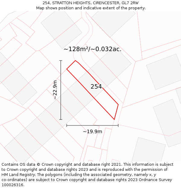 254, STRATTON HEIGHTS, CIRENCESTER, GL7 2RW: Plot and title map