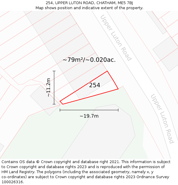 254, UPPER LUTON ROAD, CHATHAM, ME5 7BJ: Plot and title map