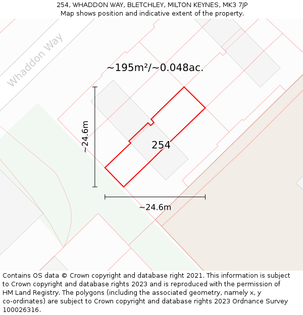 254, WHADDON WAY, BLETCHLEY, MILTON KEYNES, MK3 7JP: Plot and title map