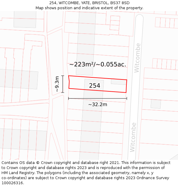 254, WITCOMBE, YATE, BRISTOL, BS37 8SD: Plot and title map
