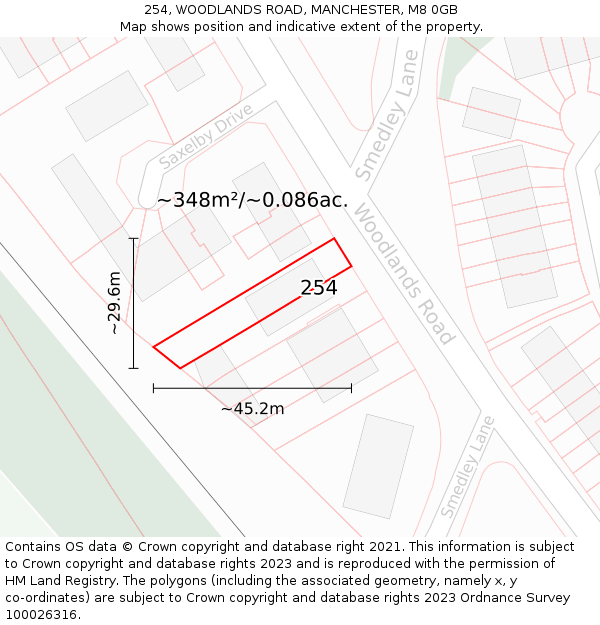 254, WOODLANDS ROAD, MANCHESTER, M8 0GB: Plot and title map