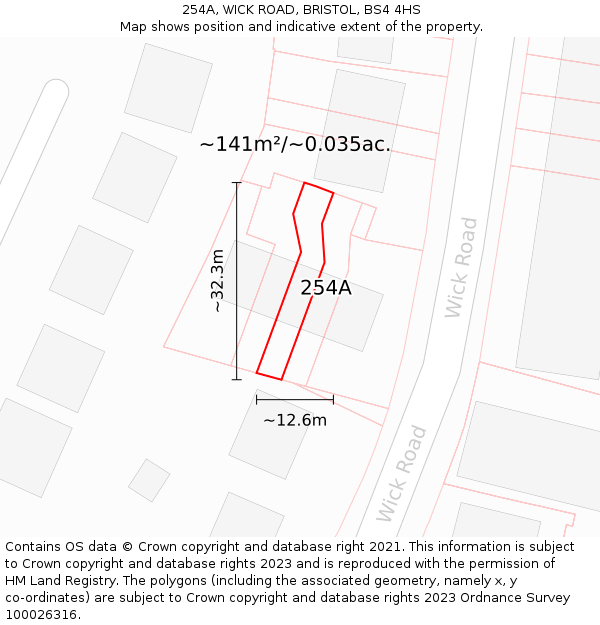 254A, WICK ROAD, BRISTOL, BS4 4HS: Plot and title map