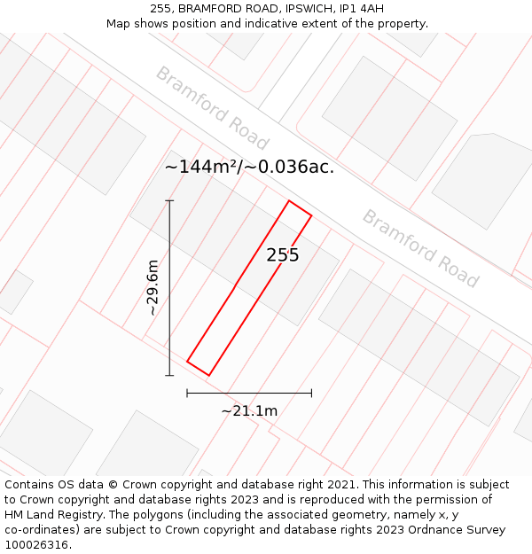 255, BRAMFORD ROAD, IPSWICH, IP1 4AH: Plot and title map