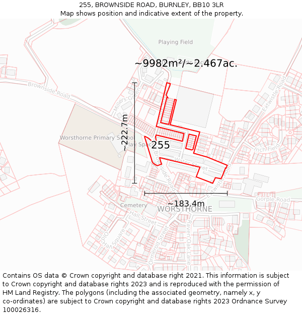255, BROWNSIDE ROAD, BURNLEY, BB10 3LR: Plot and title map