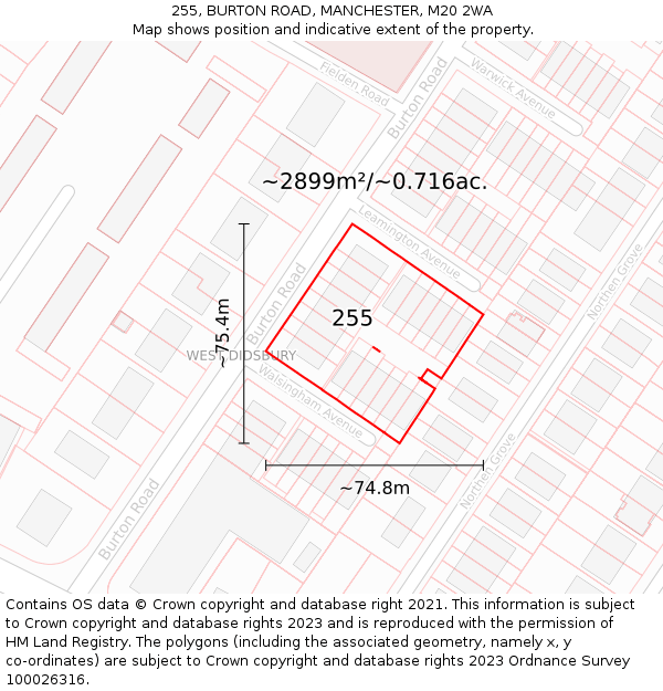 255, BURTON ROAD, MANCHESTER, M20 2WA: Plot and title map