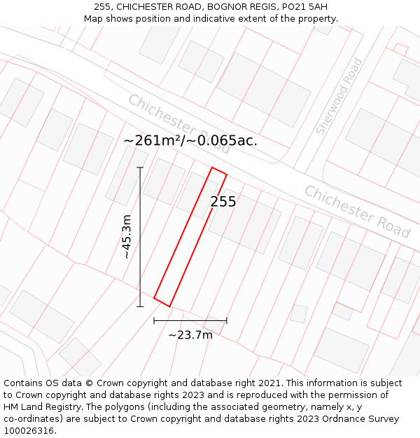 255, CHICHESTER ROAD, BOGNOR REGIS, PO21 5AH: Plot and title map