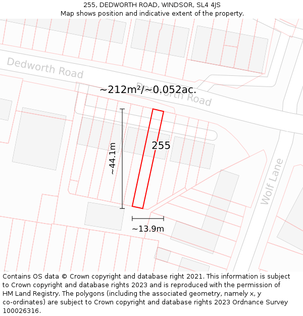 255, DEDWORTH ROAD, WINDSOR, SL4 4JS: Plot and title map