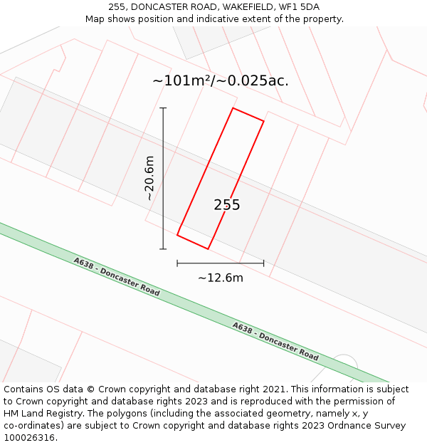 255, DONCASTER ROAD, WAKEFIELD, WF1 5DA: Plot and title map