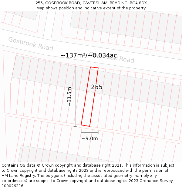 255, GOSBROOK ROAD, CAVERSHAM, READING, RG4 8DX: Plot and title map