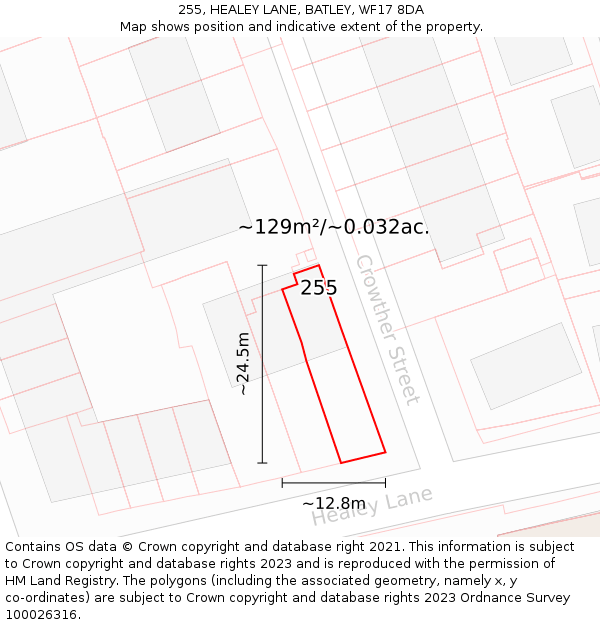 255, HEALEY LANE, BATLEY, WF17 8DA: Plot and title map
