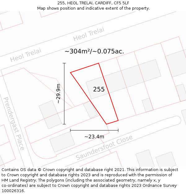 255, HEOL TRELAI, CARDIFF, CF5 5LF: Plot and title map