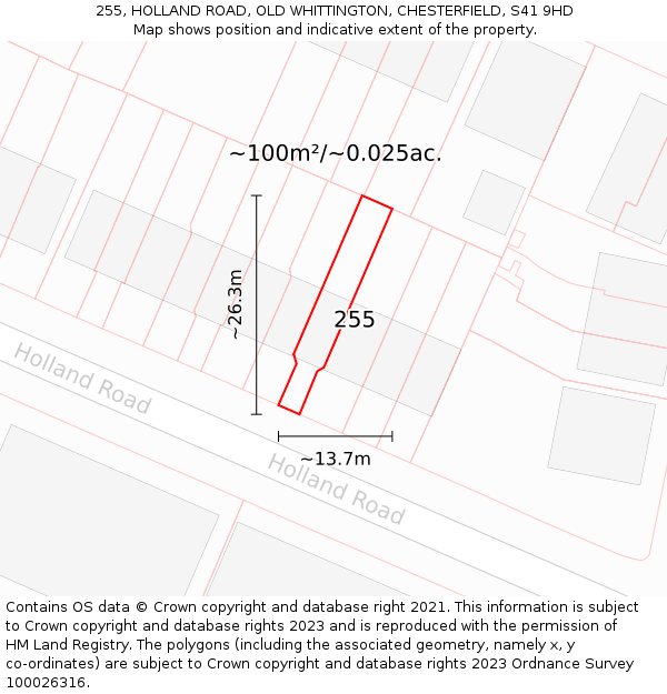 255, HOLLAND ROAD, OLD WHITTINGTON, CHESTERFIELD, S41 9HD: Plot and title map