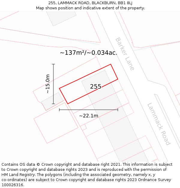 255, LAMMACK ROAD, BLACKBURN, BB1 8LJ: Plot and title map