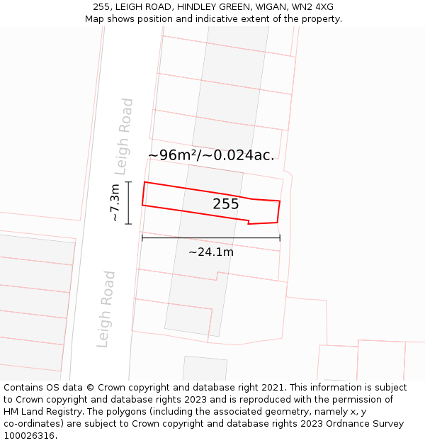 255, LEIGH ROAD, HINDLEY GREEN, WIGAN, WN2 4XG: Plot and title map