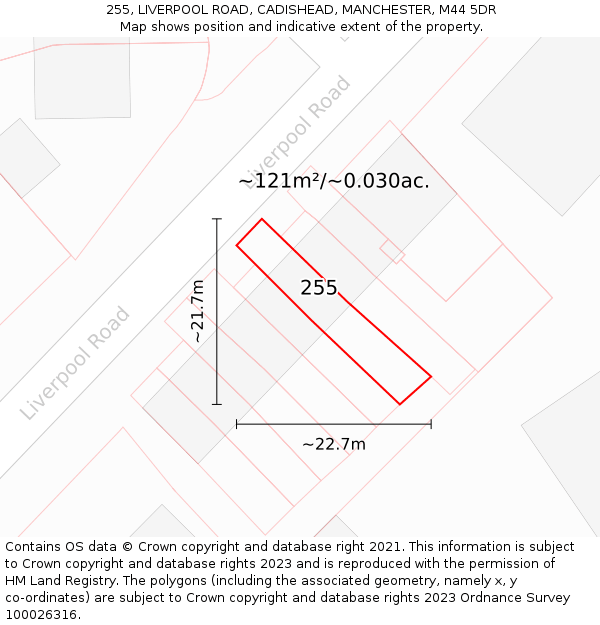 255, LIVERPOOL ROAD, CADISHEAD, MANCHESTER, M44 5DR: Plot and title map
