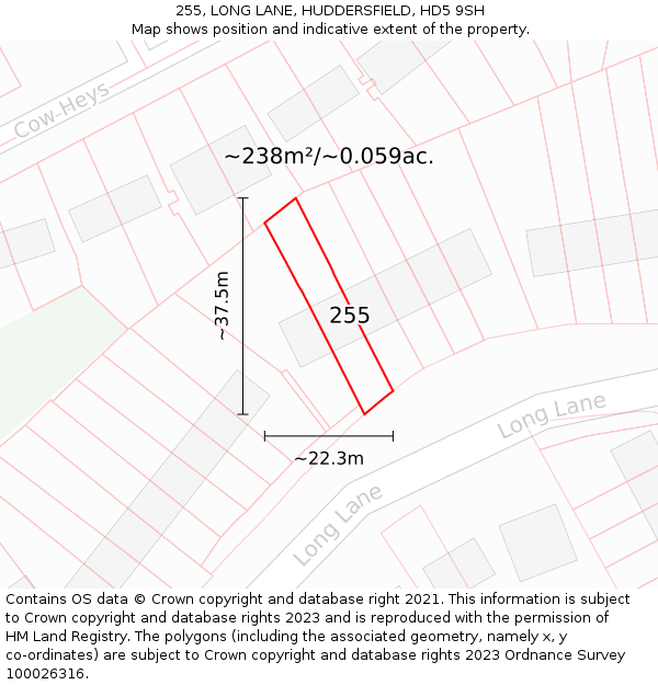 255, LONG LANE, HUDDERSFIELD, HD5 9SH: Plot and title map