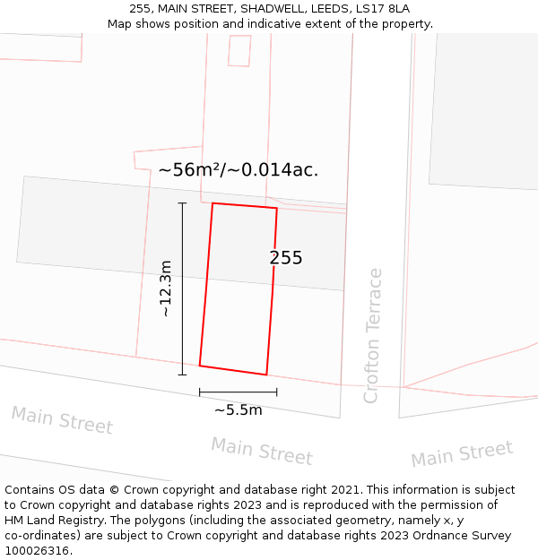 255, MAIN STREET, SHADWELL, LEEDS, LS17 8LA: Plot and title map
