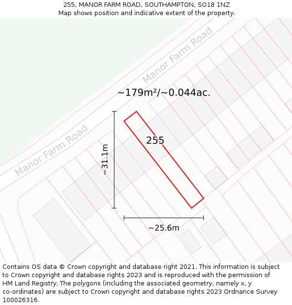 255, MANOR FARM ROAD, SOUTHAMPTON, SO18 1NZ: Plot and title map