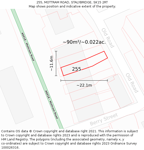255, MOTTRAM ROAD, STALYBRIDGE, SK15 2RT: Plot and title map