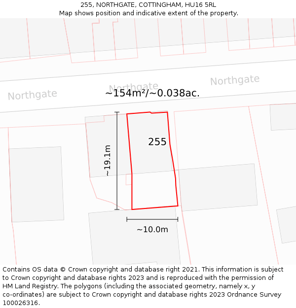 255, NORTHGATE, COTTINGHAM, HU16 5RL: Plot and title map