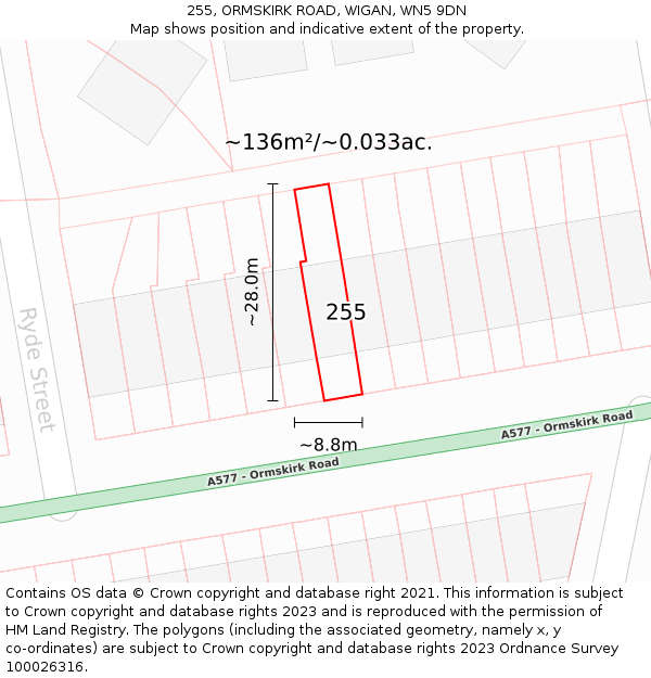 255, ORMSKIRK ROAD, WIGAN, WN5 9DN: Plot and title map