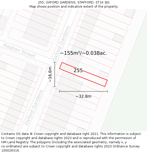 255, OXFORD GARDENS, STAFFORD, ST16 3JG: Plot and title map