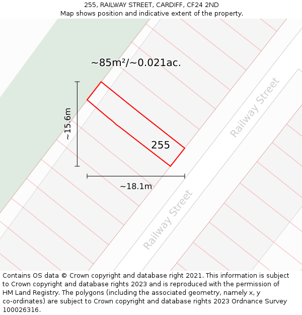 255, RAILWAY STREET, CARDIFF, CF24 2ND: Plot and title map