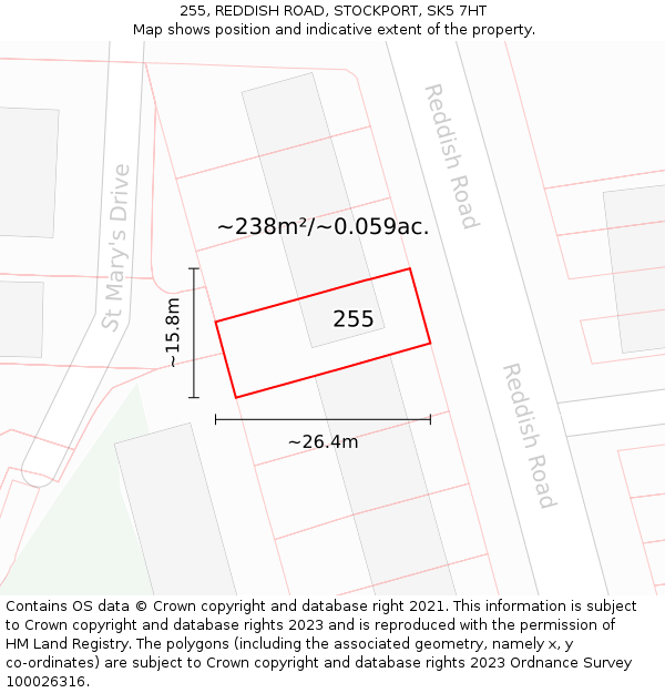 255, REDDISH ROAD, STOCKPORT, SK5 7HT: Plot and title map