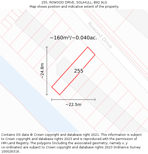 255, ROWOOD DRIVE, SOLIHULL, B92 9LG: Plot and title map