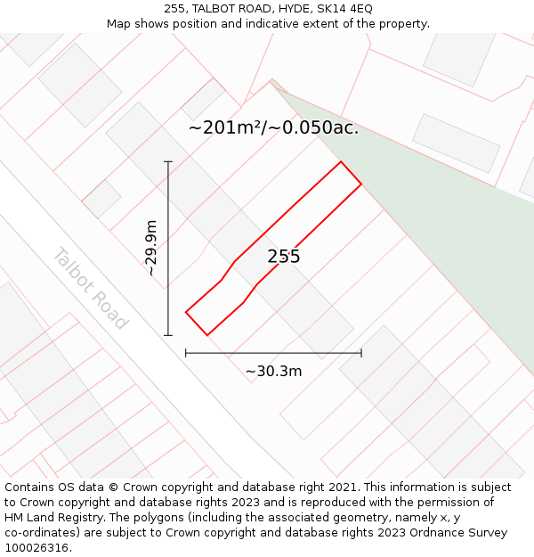 255, TALBOT ROAD, HYDE, SK14 4EQ: Plot and title map