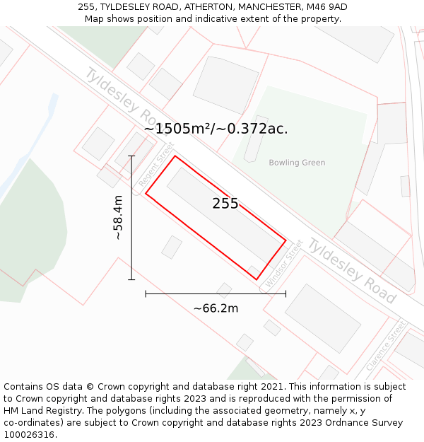 255, TYLDESLEY ROAD, ATHERTON, MANCHESTER, M46 9AD: Plot and title map
