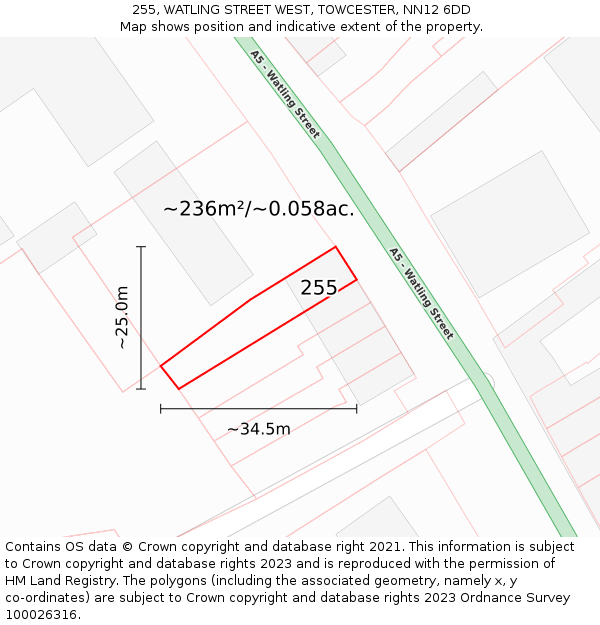 255, WATLING STREET WEST, TOWCESTER, NN12 6DD: Plot and title map