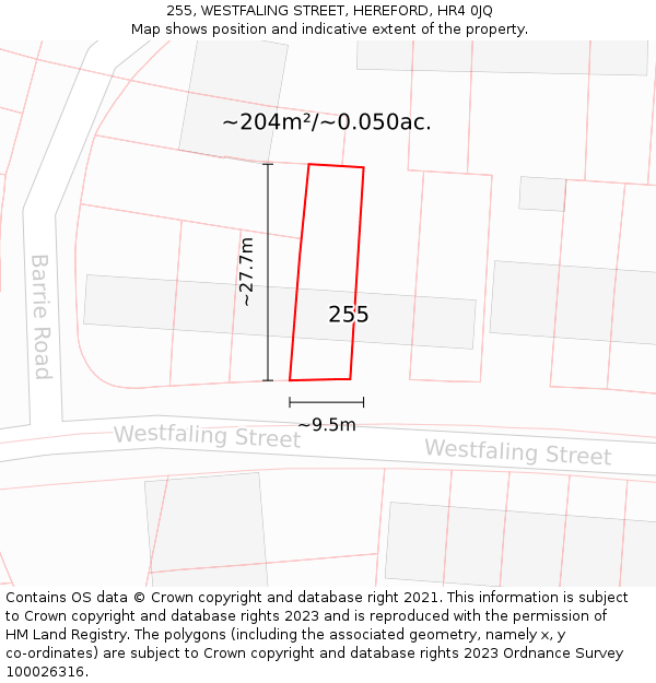 255, WESTFALING STREET, HEREFORD, HR4 0JQ: Plot and title map