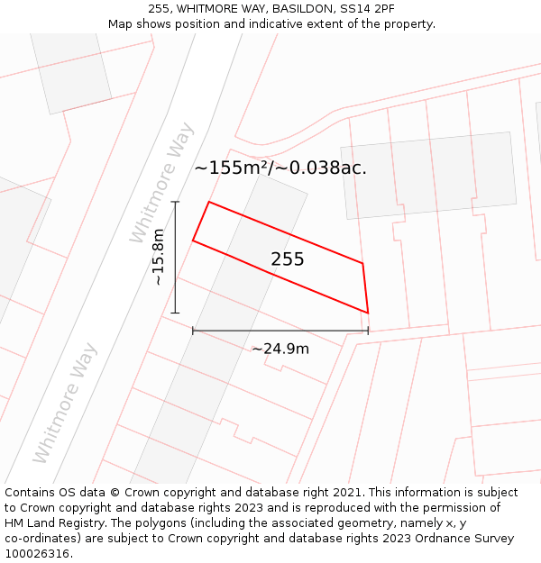 255, WHITMORE WAY, BASILDON, SS14 2PF: Plot and title map