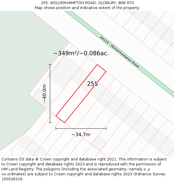 255, WOLVERHAMPTON ROAD, OLDBURY, B68 0TG: Plot and title map