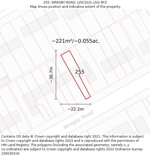 255, WRAGBY ROAD, LINCOLN, LN2 4PZ: Plot and title map