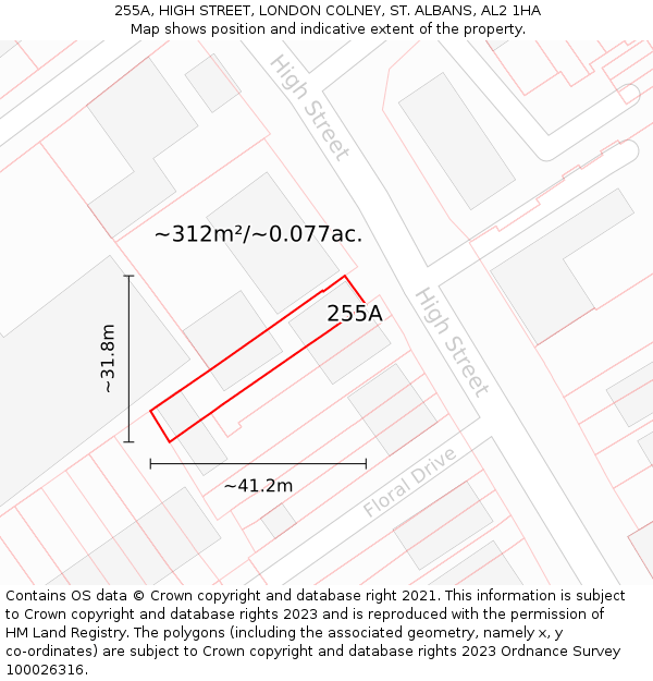 255A, HIGH STREET, LONDON COLNEY, ST. ALBANS, AL2 1HA: Plot and title map