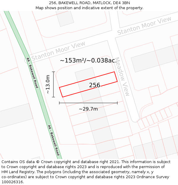 256, BAKEWELL ROAD, MATLOCK, DE4 3BN: Plot and title map