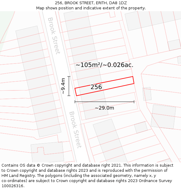 256, BROOK STREET, ERITH, DA8 1DZ: Plot and title map