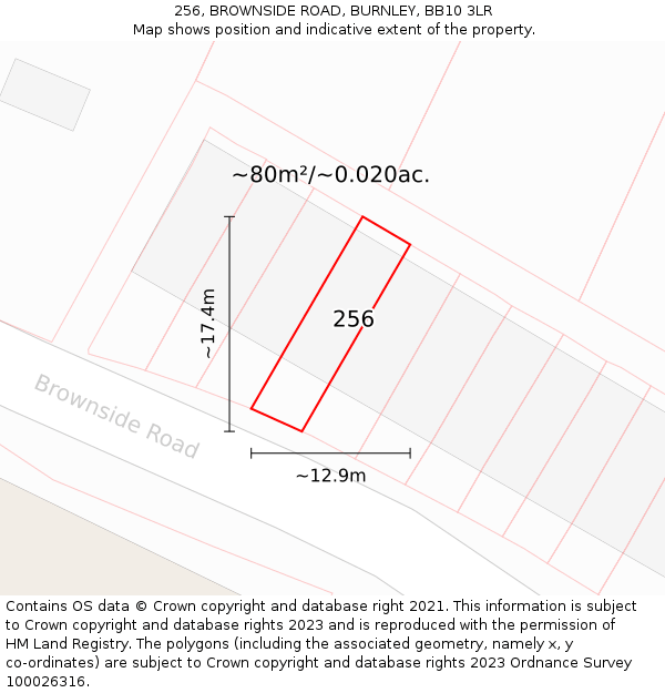 256, BROWNSIDE ROAD, BURNLEY, BB10 3LR: Plot and title map