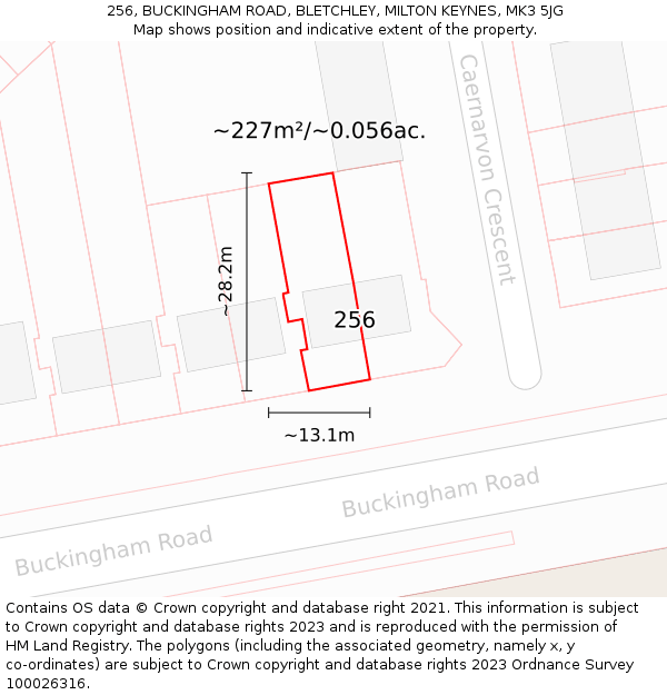 256, BUCKINGHAM ROAD, BLETCHLEY, MILTON KEYNES, MK3 5JG: Plot and title map