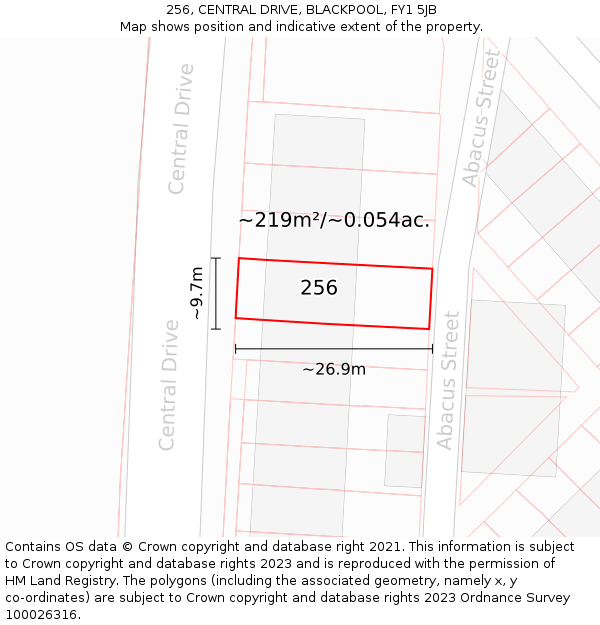256, CENTRAL DRIVE, BLACKPOOL, FY1 5JB: Plot and title map