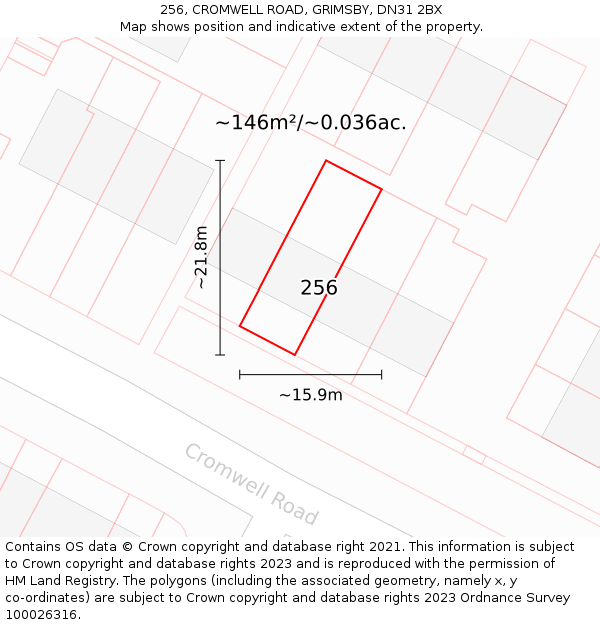 256, CROMWELL ROAD, GRIMSBY, DN31 2BX: Plot and title map