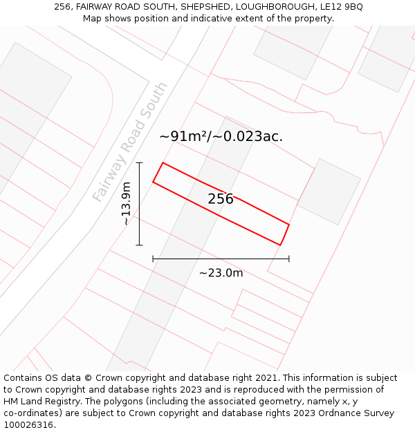 256, FAIRWAY ROAD SOUTH, SHEPSHED, LOUGHBOROUGH, LE12 9BQ: Plot and title map