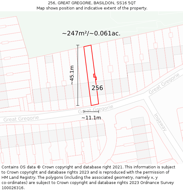 256, GREAT GREGORIE, BASILDON, SS16 5QT: Plot and title map
