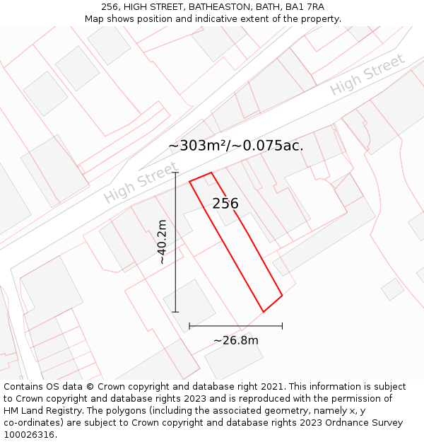 256, HIGH STREET, BATHEASTON, BATH, BA1 7RA: Plot and title map