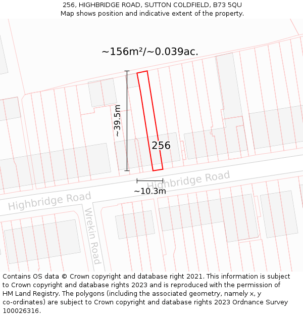 256, HIGHBRIDGE ROAD, SUTTON COLDFIELD, B73 5QU: Plot and title map