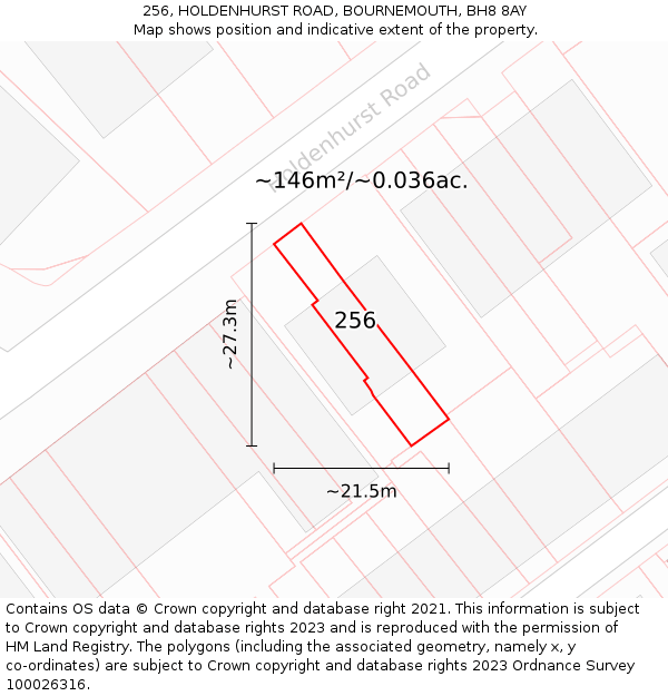 256, HOLDENHURST ROAD, BOURNEMOUTH, BH8 8AY: Plot and title map