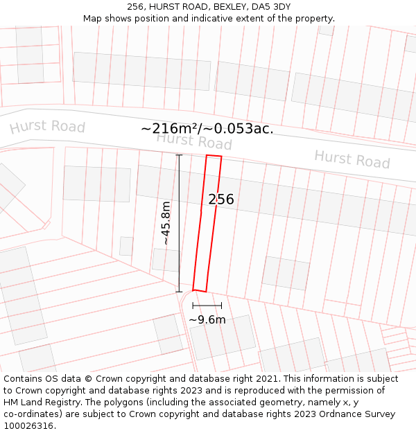 256, HURST ROAD, BEXLEY, DA5 3DY: Plot and title map